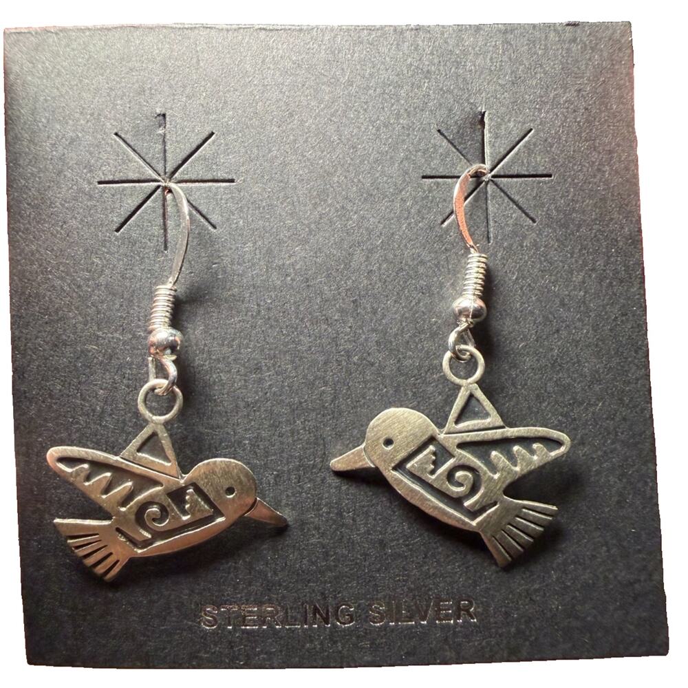 Robert Gene Native American Made Sterling Silver Hummingbird Earrings Stamped